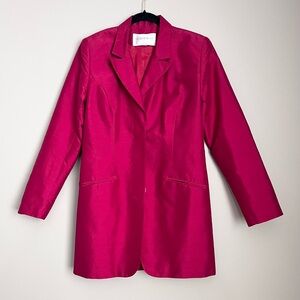 Hugo Buscati Deep Red Dupioni Silk Long Blazer 10 Elegant Tailored Lightweight